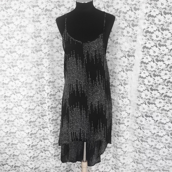 LOLA SLIP DRESS HIGH LOW HI LO BLACK WHITE SLEEK - Picture 2 of 7